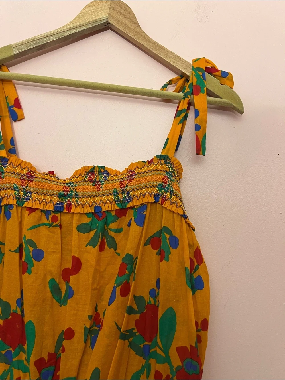 Tory Burch Colorful Resortwear Floral-Print Smocked Cotton Maxi Dress XL